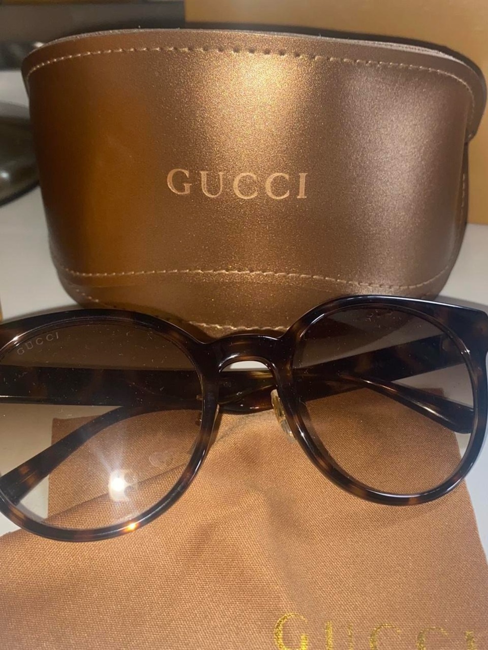 Gucci Brown Tortoiseshell Round Women's Sunglasses - Picture 4 of 5